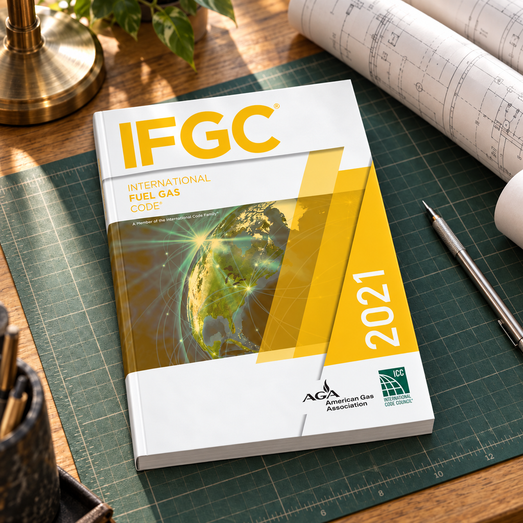 2021 International Fuel Gas Code® – Softcover on a drafting desk