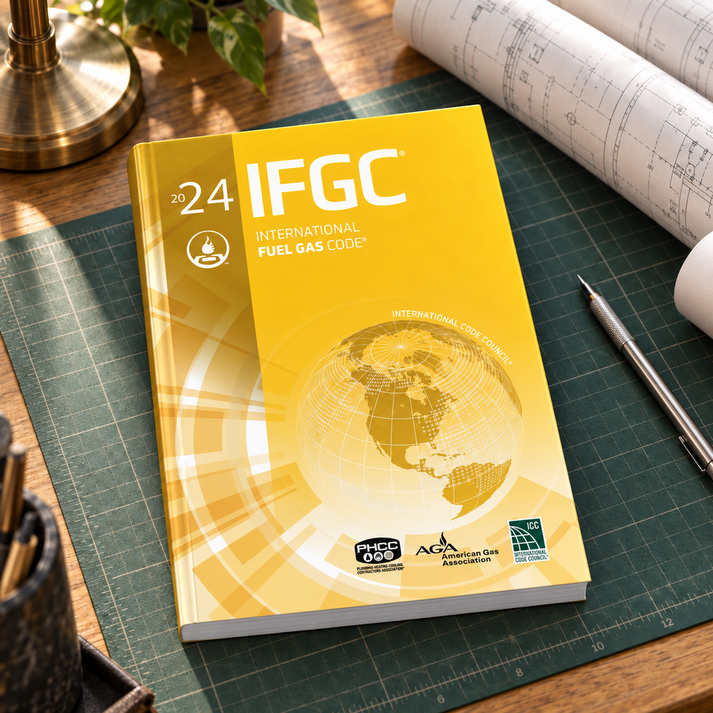 2024 International Fuel Gas Code® – Softcover on a drafting desk