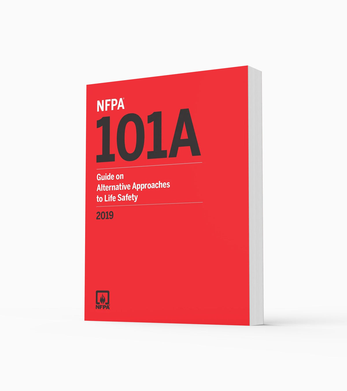Product photo of 2019 NFPA 101A Guide on Alternative Approaches to Life Safety, standing upright with the front cover visible.