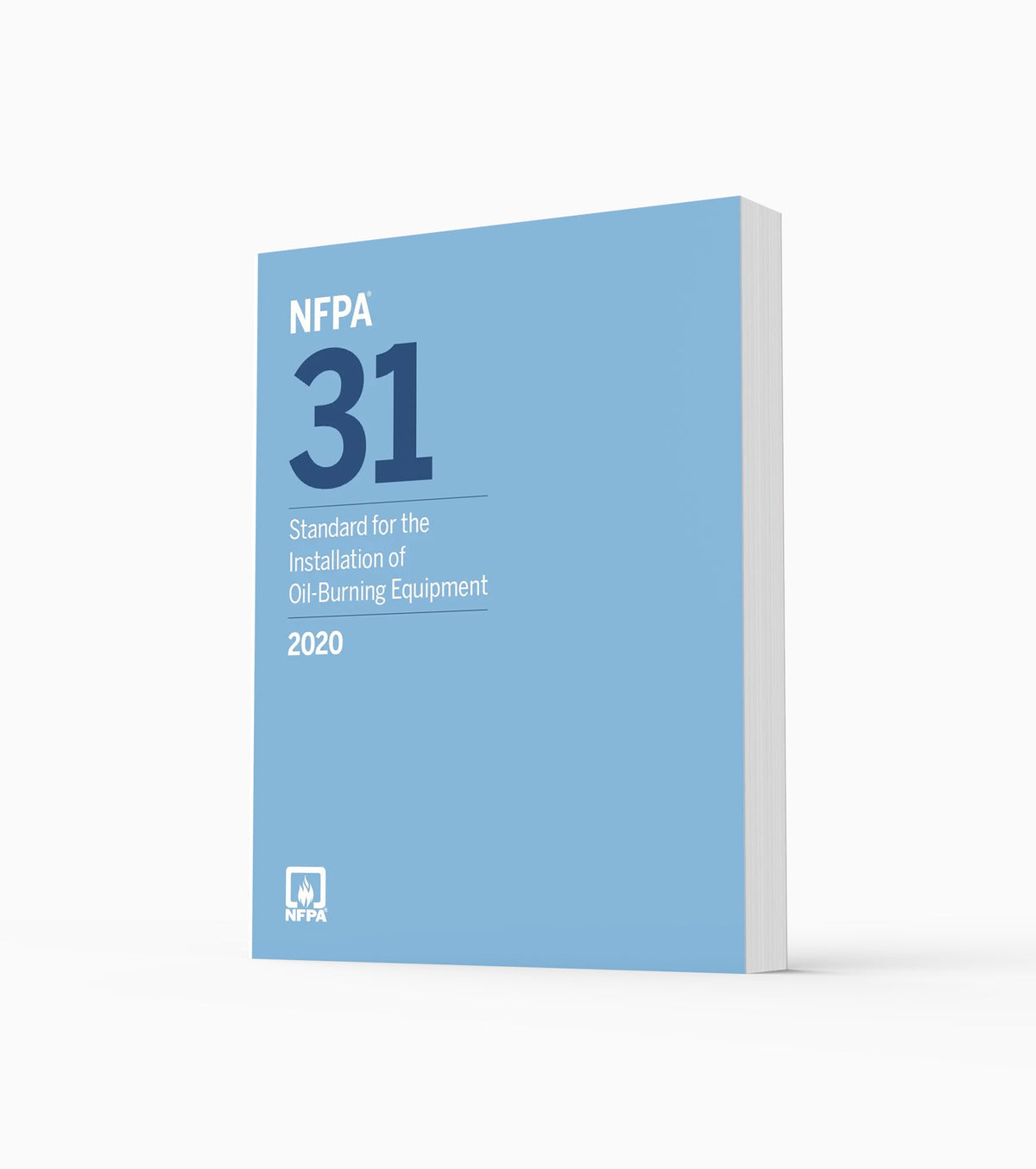 Product photo of 2020 NFPA 31 Standard for the Installation of Oil-Burning Equipment, standing upright with the front cover visible.