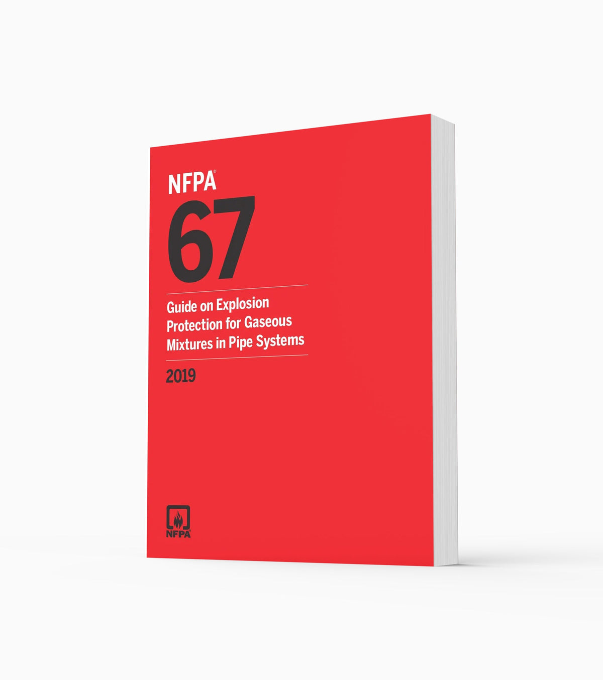 Product photo of 2019 NFPA 67 Guide on Explosion Protection for Gaseous Mixtures in Pipe Systems, standing upright with the front cover visible.