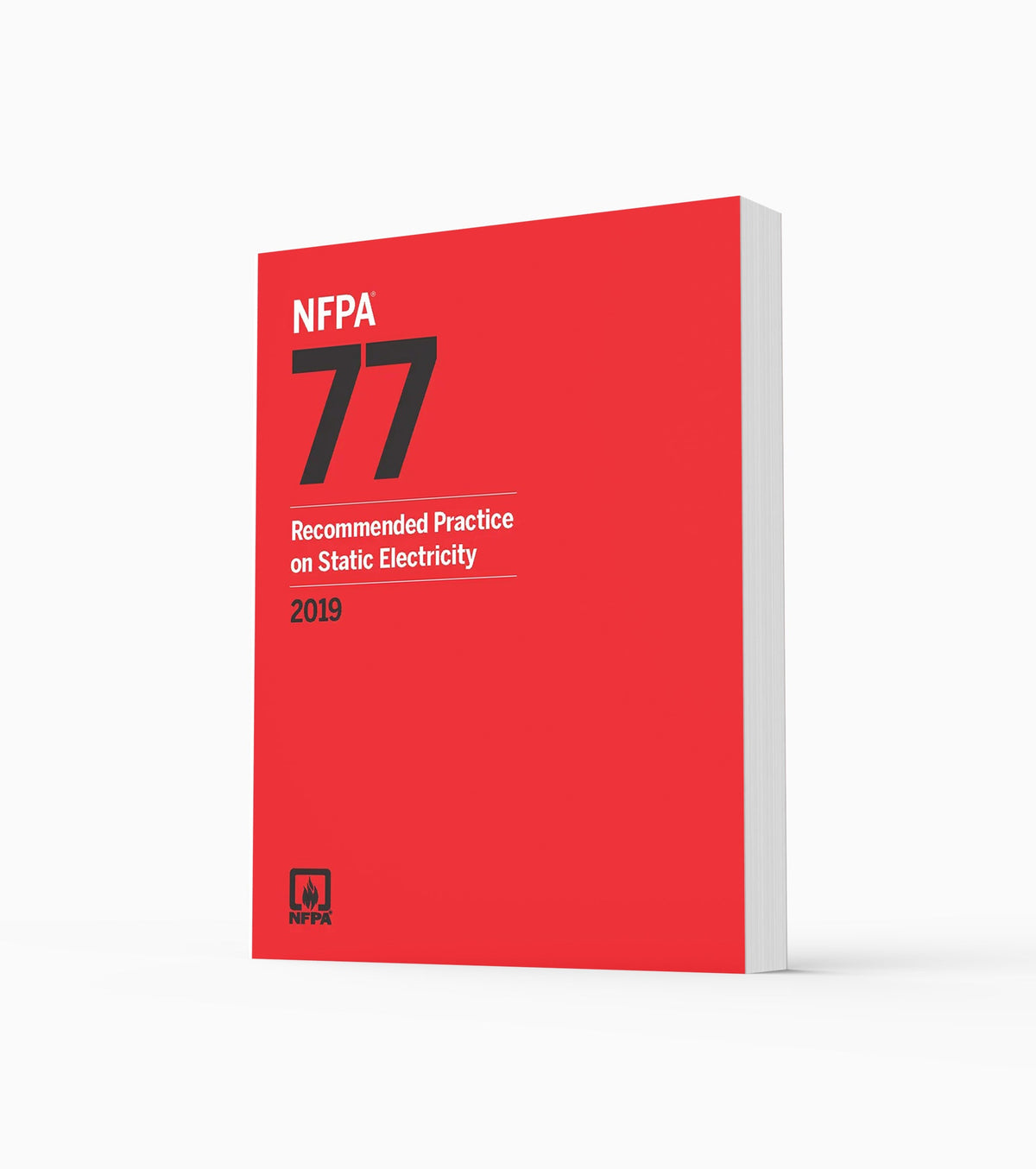 Product photo of 2019 NFPA 77 Recommended Practice on Static Electricity, standing upright with the front cover visible.