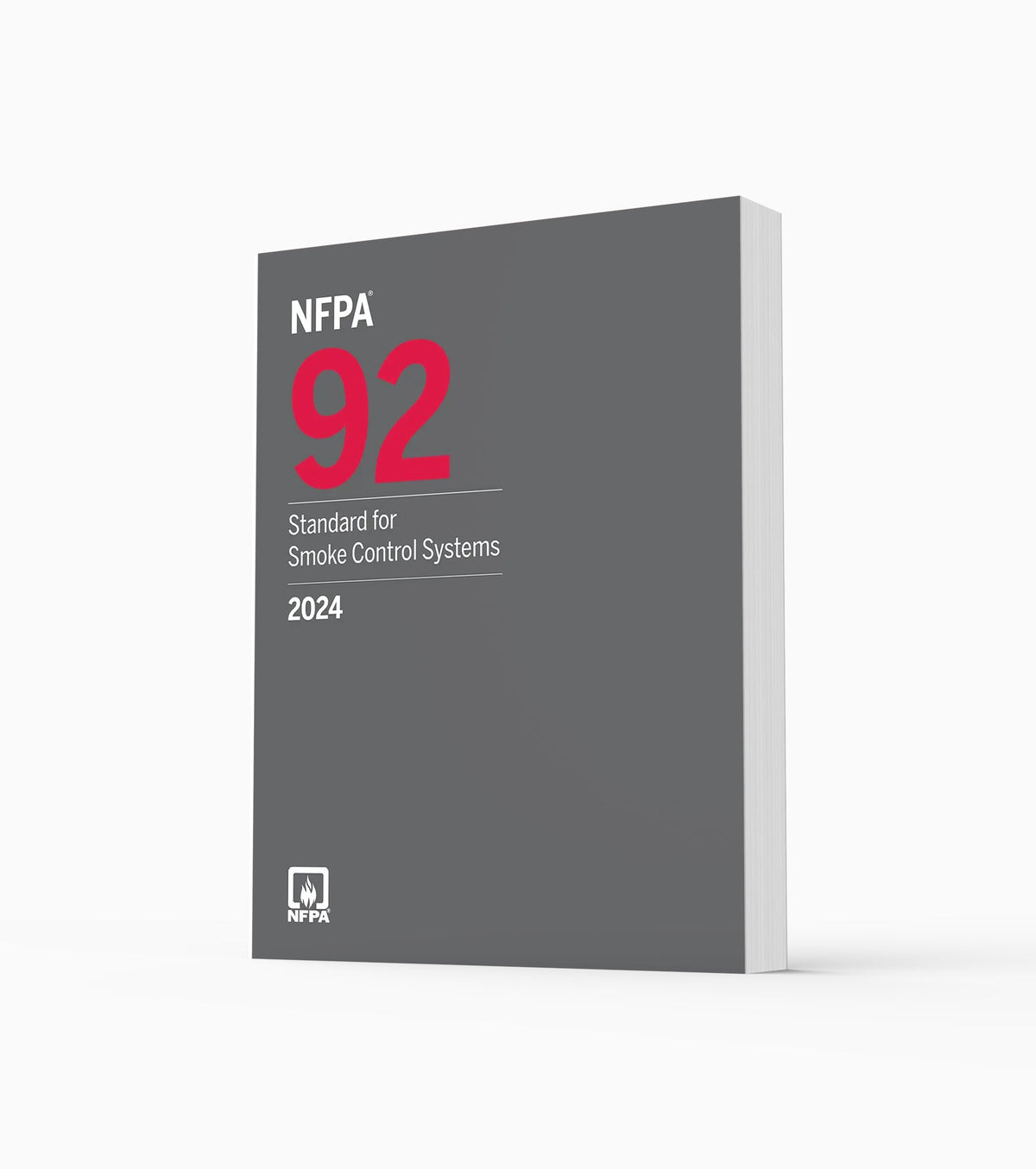 Product photo of 2024 NFPA 92 Standard for Smoke Control Systems, standing upright with the front cover visible.