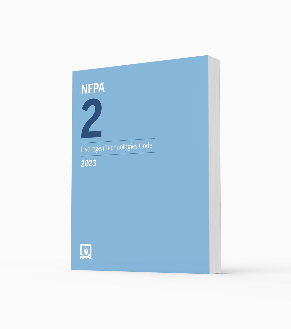 Product photo of 2023 NFPA 2 Hydrogen Technologies Code, standing upright with the front cover visible.