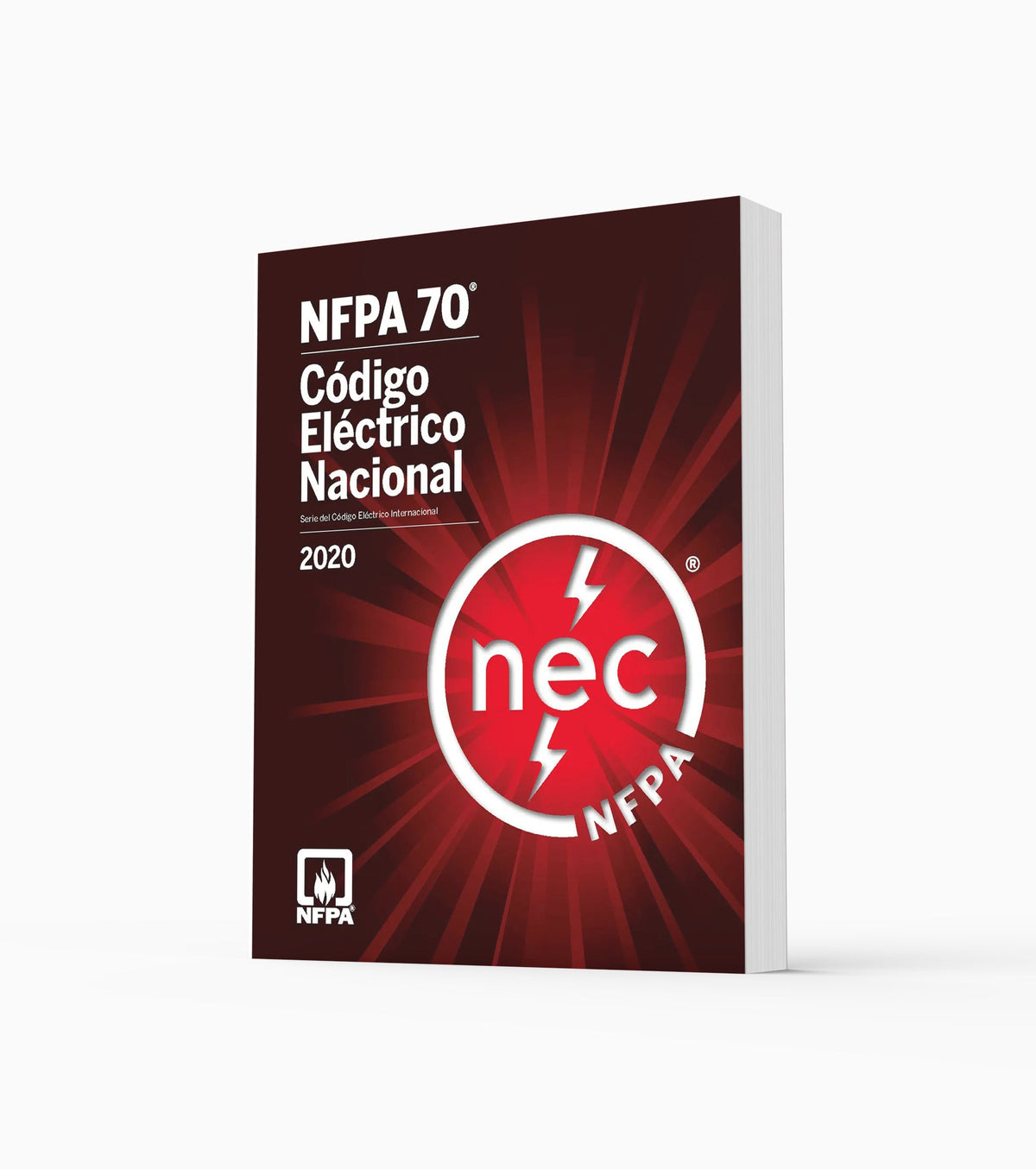 Product photo of 2020 NFPA 70 National Electrical Code Book Español, standing upright with the front cover visible.