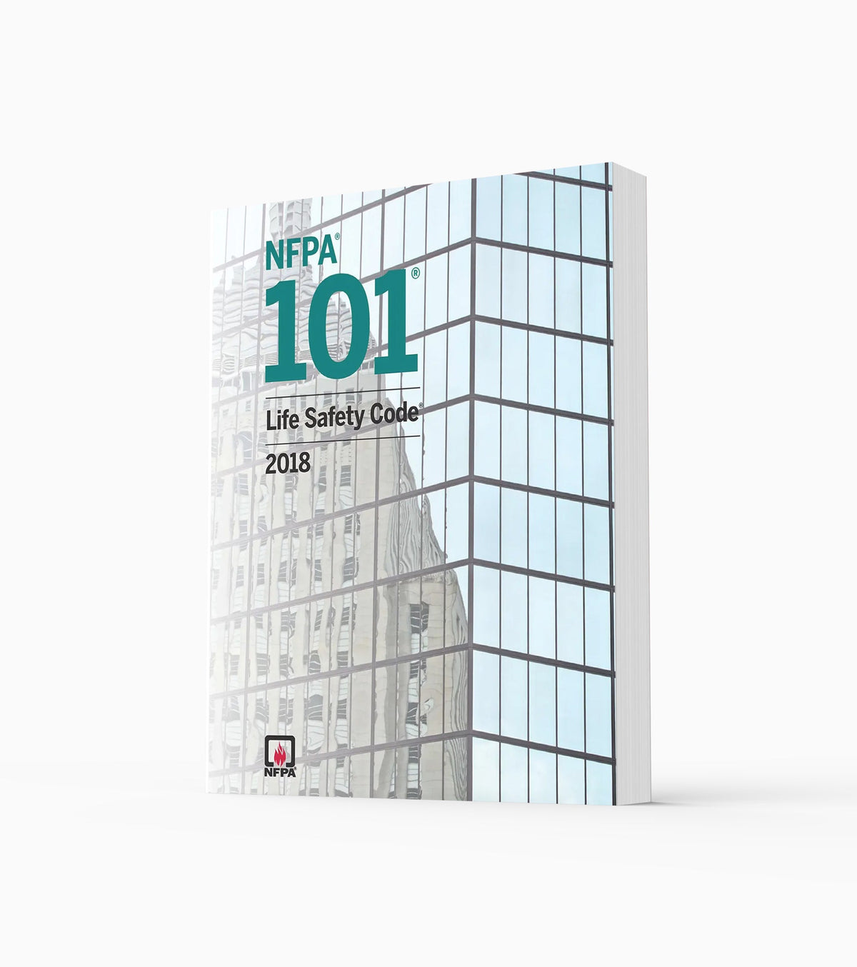 Product photo of 2018 NFPA 101 Life Safety Code, standing upright with the front cover visible.
