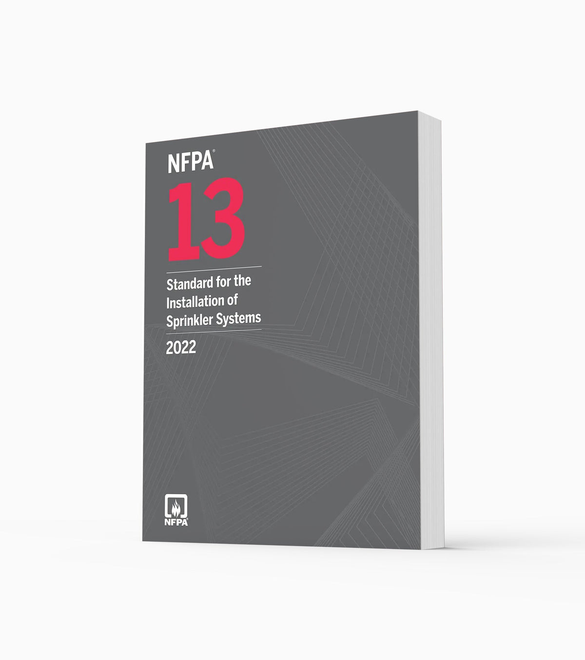 Product photo of 2022 NFPA 13 Standard for the Installation of Sprinkler Systems, standing upright with the front cover visible.