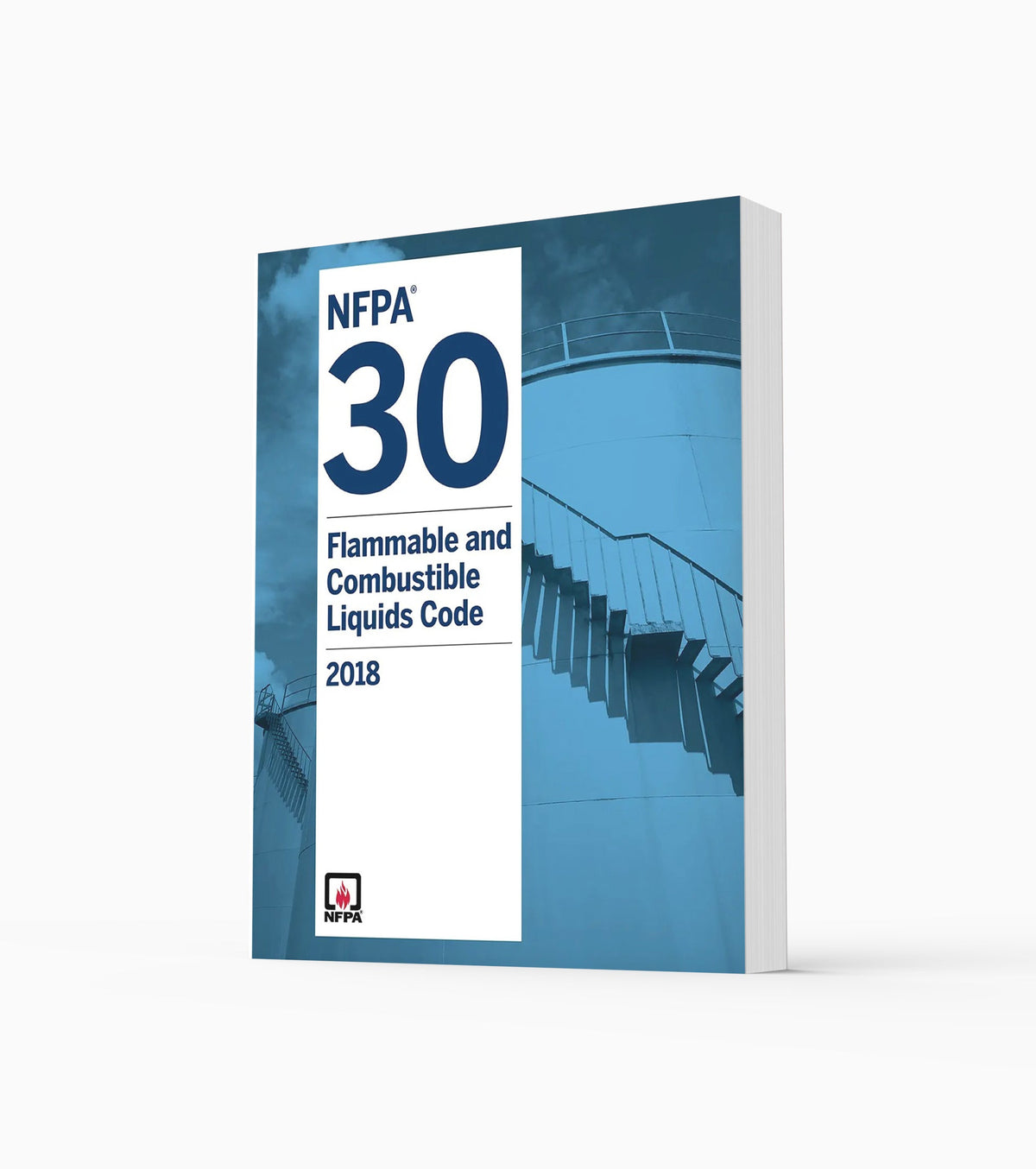 Product photo of 2018 NFPA 30 Flammable and Combustible Liquids Code, standing upright with the front cover visible.