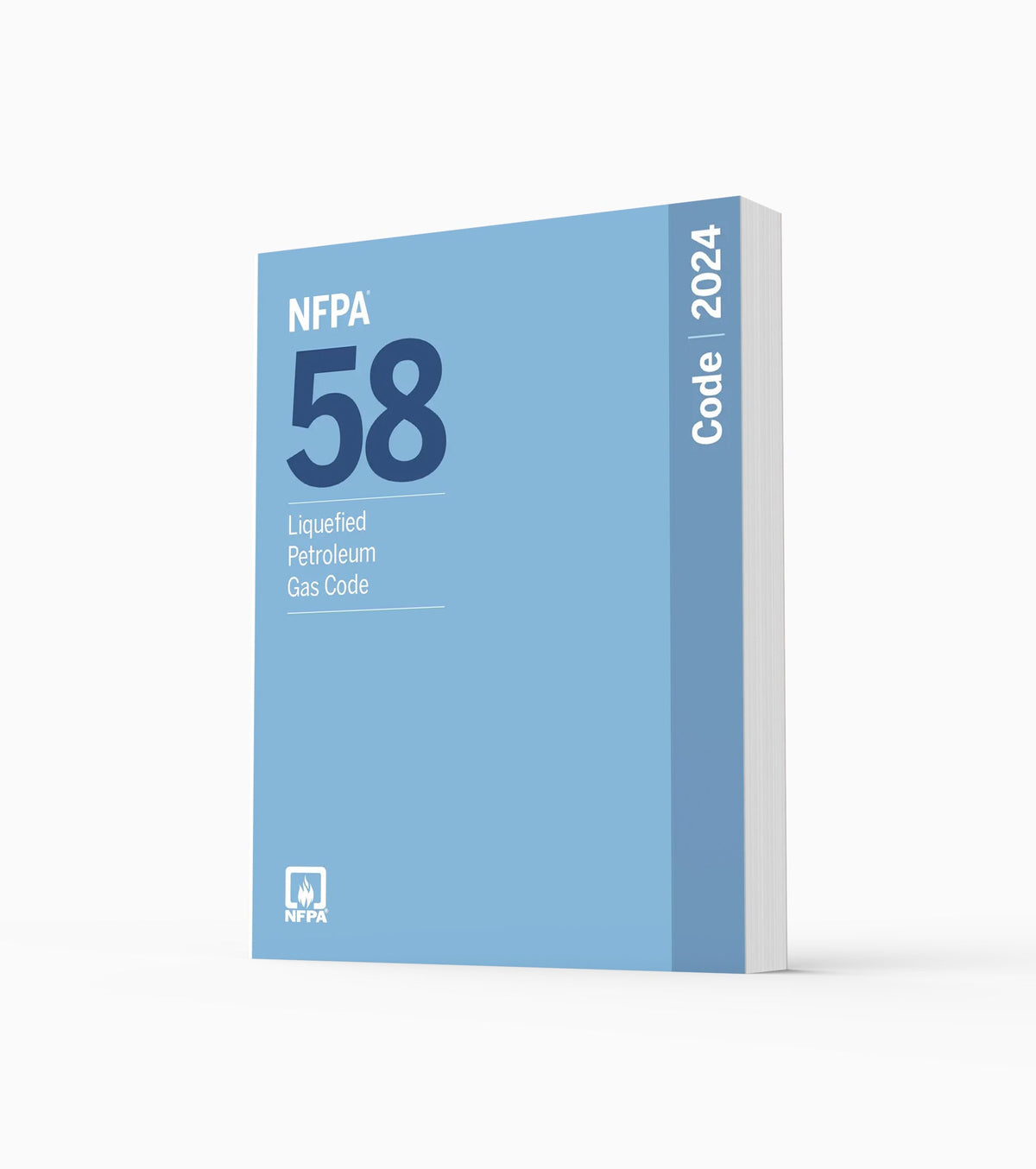 Product photo of 2024 NFPA 58 Liquefied Petroleum Gas Code, standing upright with the front cover visible.