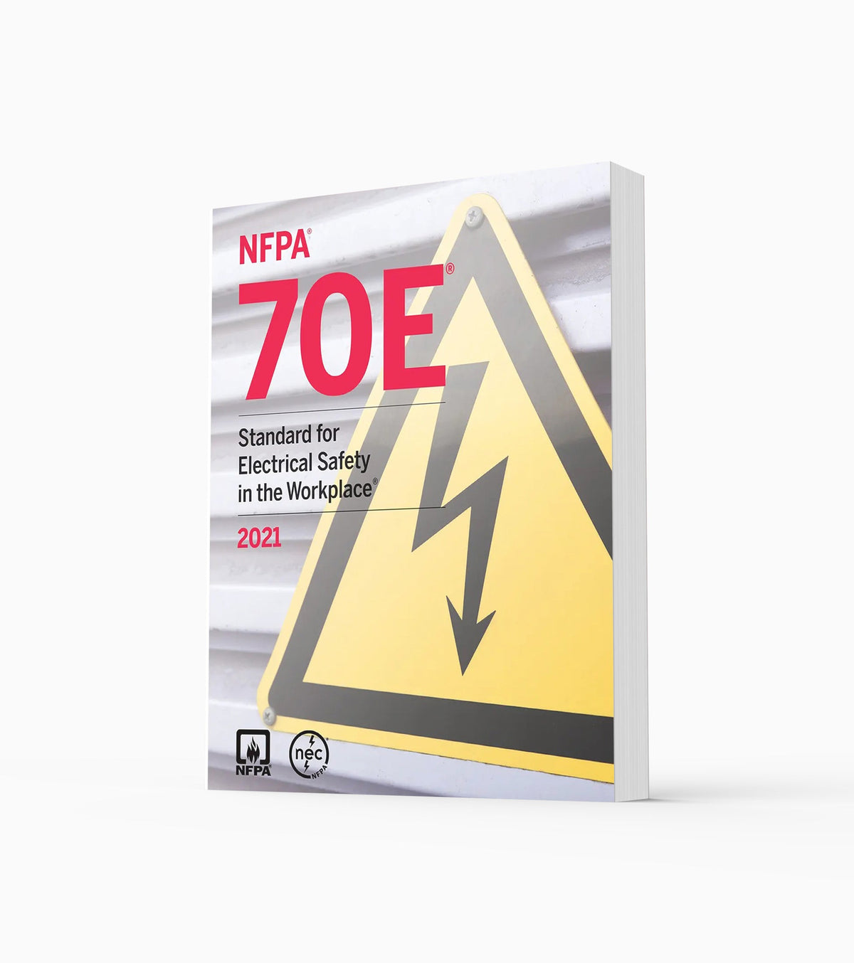 Product photo of 2021 NFPA 70E Standard for Electrical Safety in the Workplace, standing upright with the front cover visible.