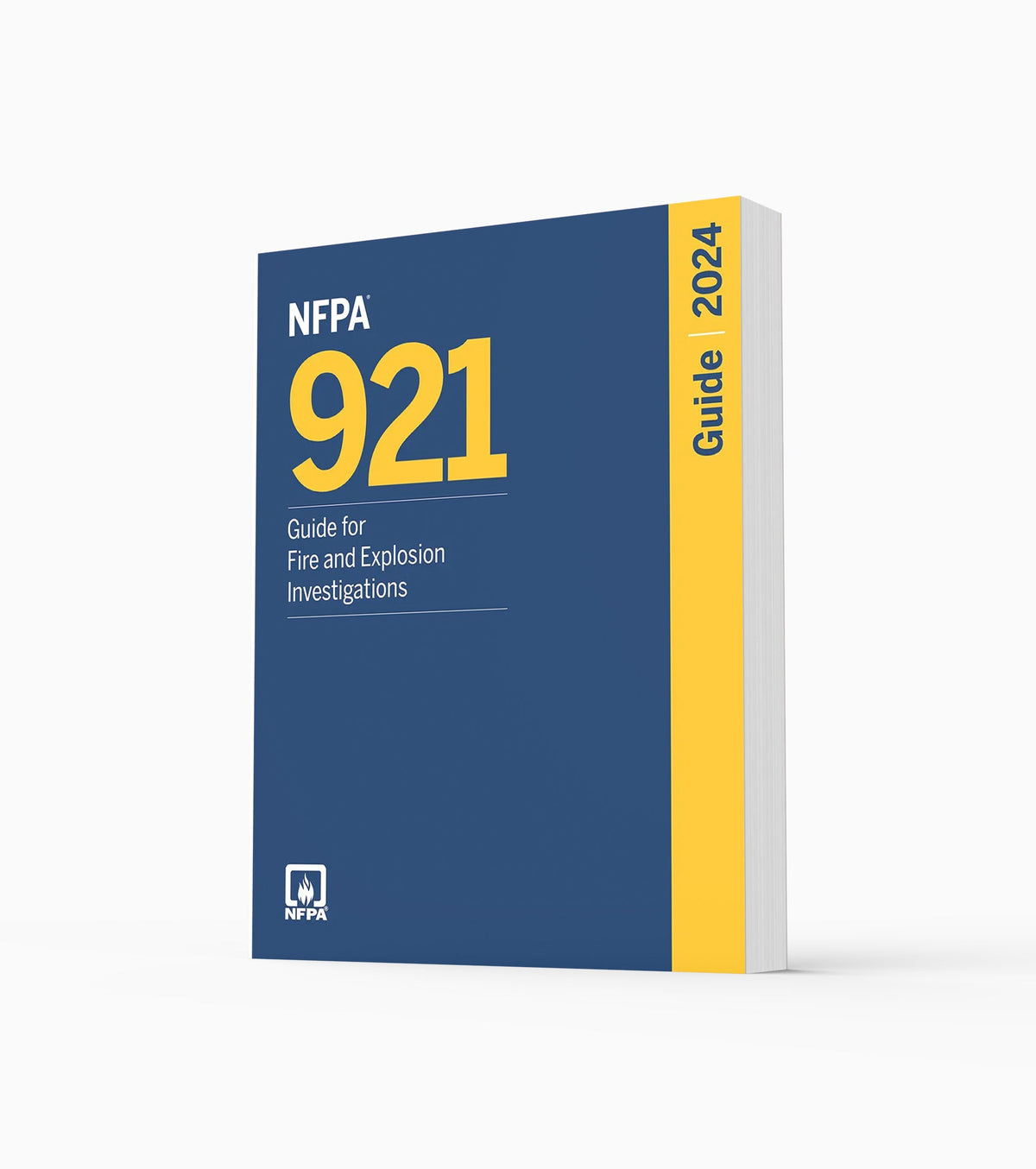 Product photo of 2024 NFPA 921 Guide for Fire and Explosion Investigations, standing upright with the front cover visible.