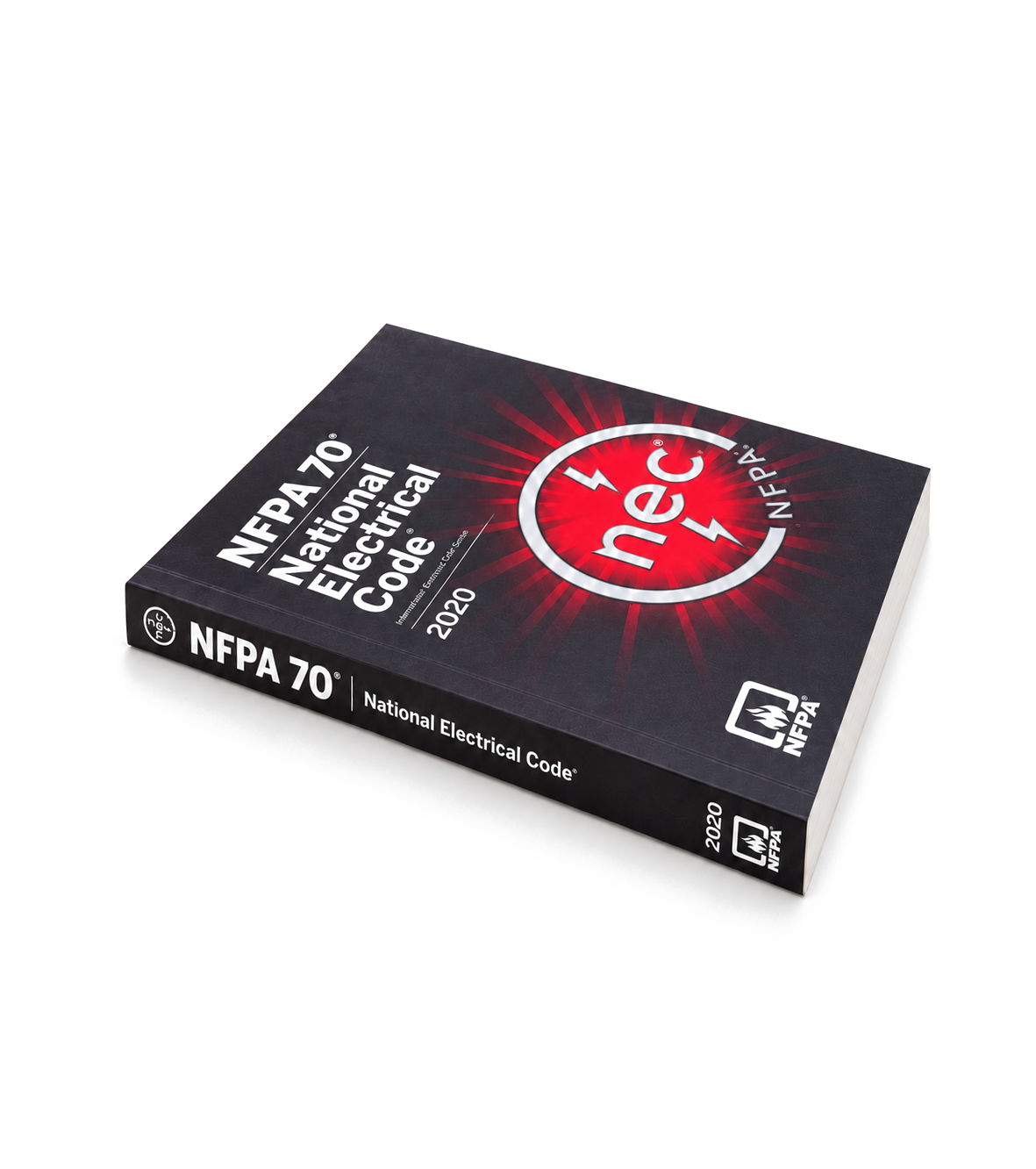 2020 NFPA 70 National Electrical Code (NEC) softbound book — angled front cover and black spine on white.