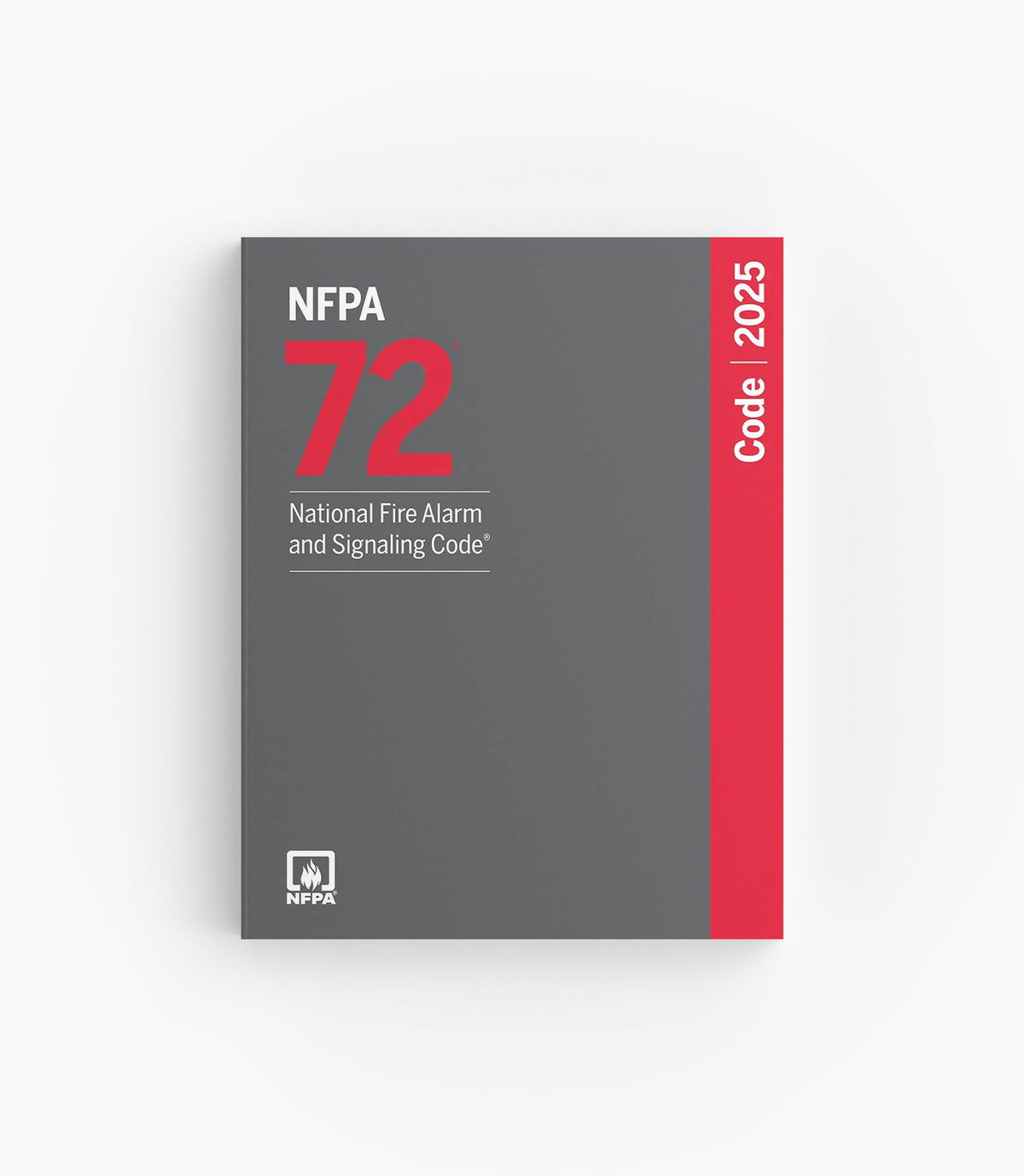 Product photo of 2025 NFPA 72 National Fire Alarm and Signaling Code, lying flat with the front cover visible.