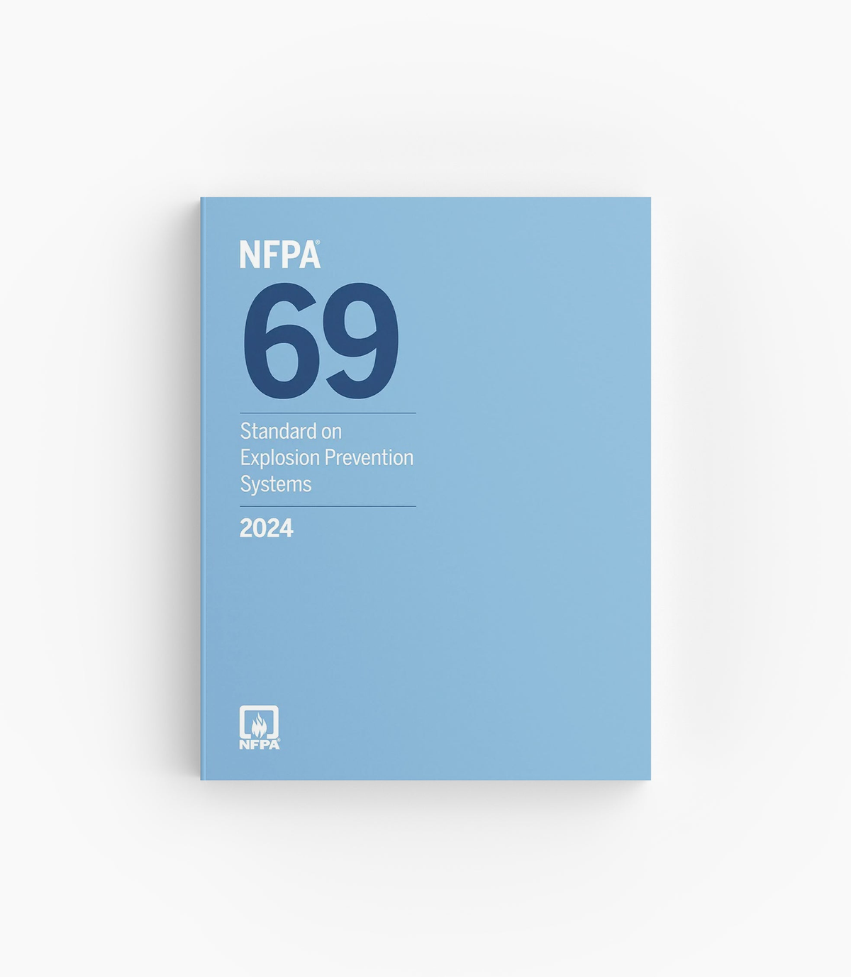 Product photo of 2024 NFPA 69 Standard on Explosion Prevention Systems, lying flat with the front cover visible.