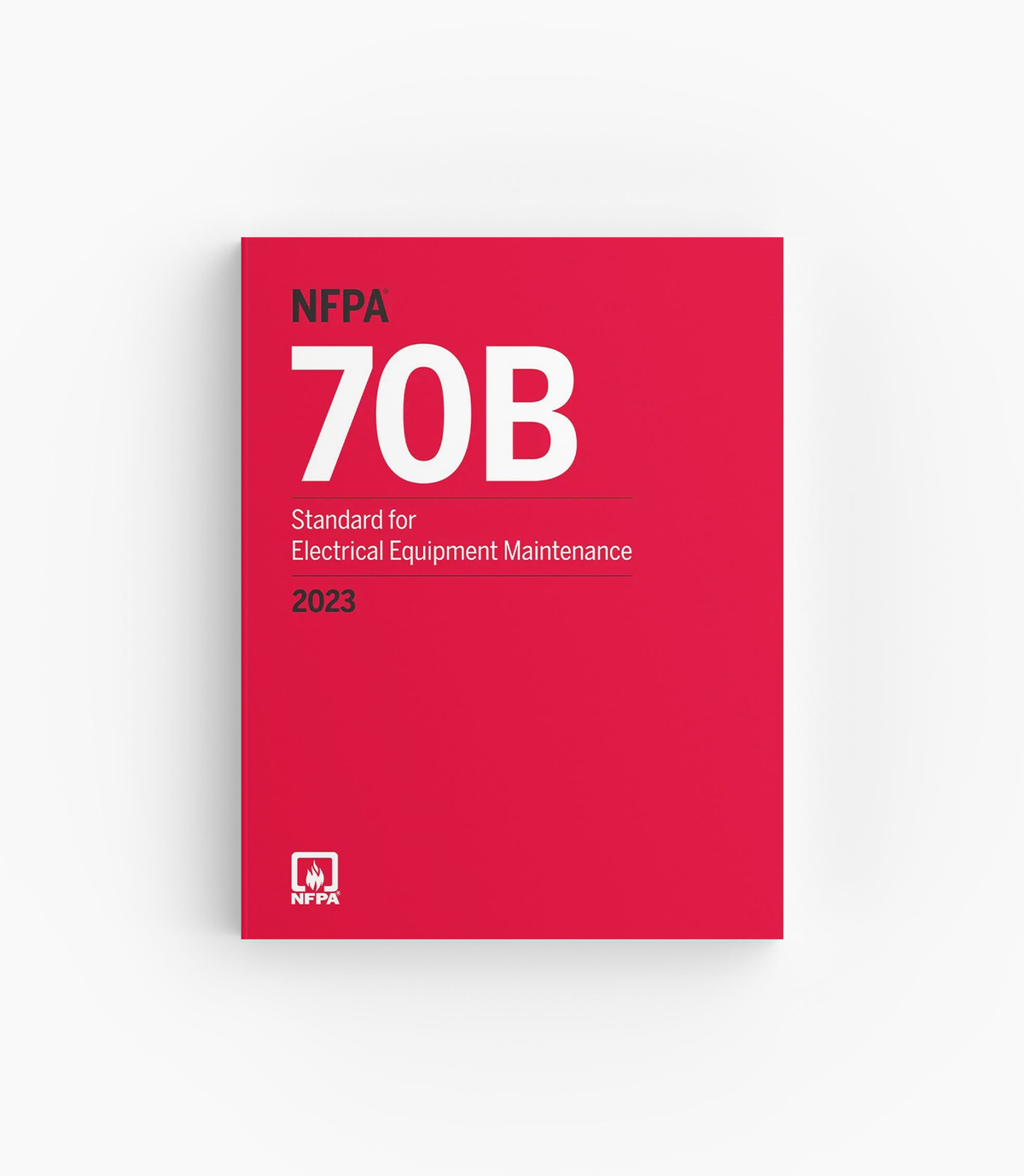 Product photo of 2023 NFPA 70B Standard for Electrical Equipment Maintenance, lying flat with the front cover visible.