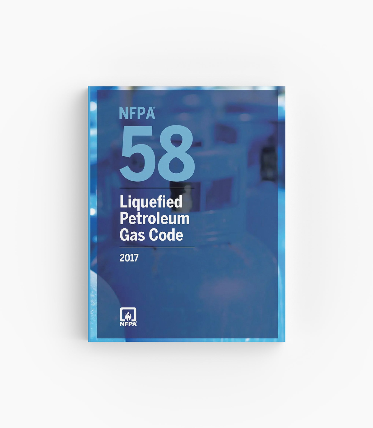 Product photo of 2017 NFPA 58 Liquefied Petroleum Gas Code, lying flat with the front cover visible.
