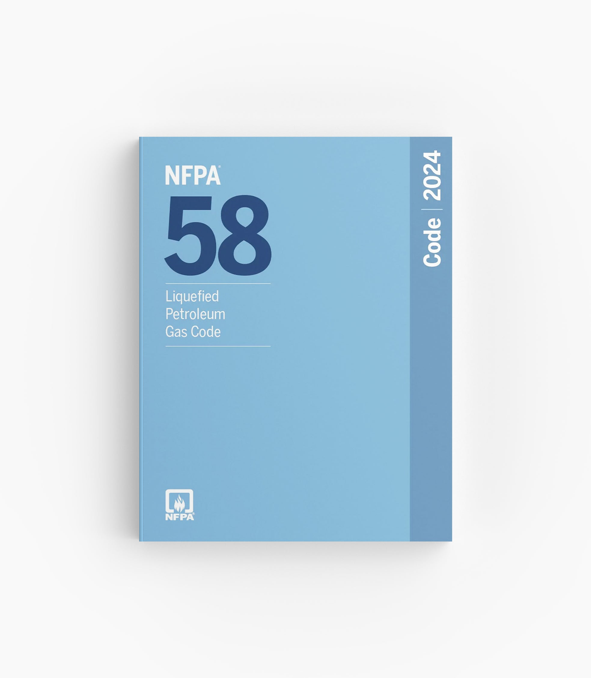 Product photo of 2024 NFPA 58 Liquefied Petroleum Gas Code, lying flat with the front cover visible.