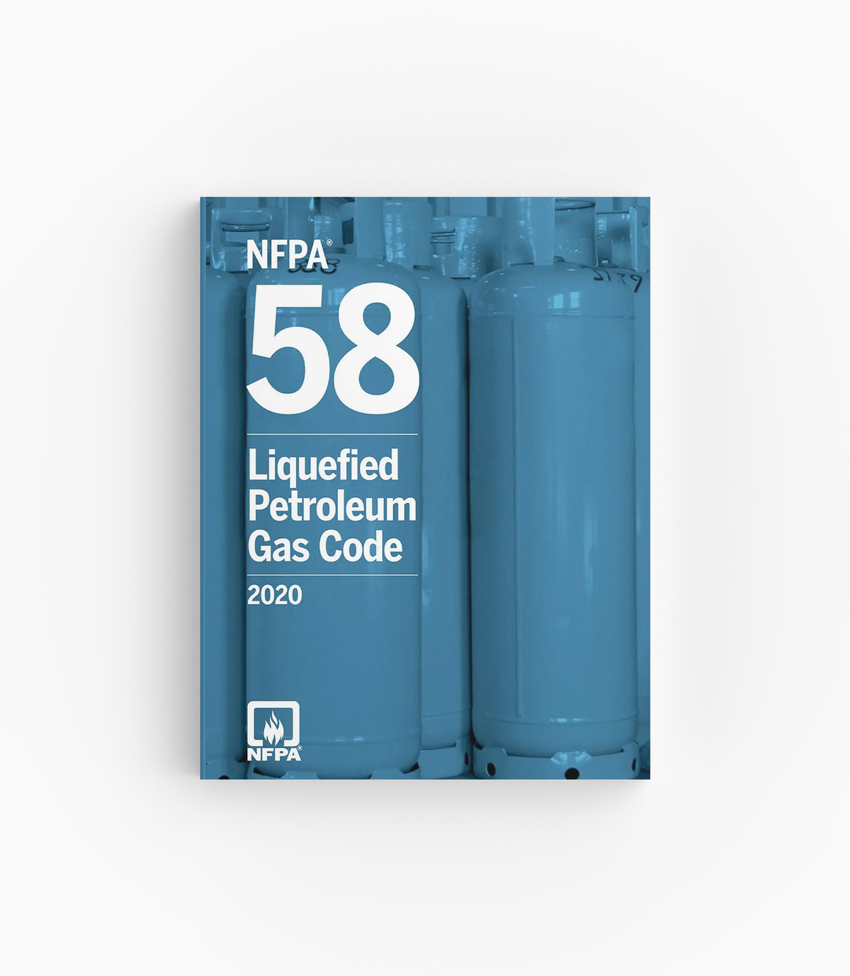 Product photo of 2020 NFPA 58 Liquefied Petroleum Gas Code, lying flat with the front cover visible.