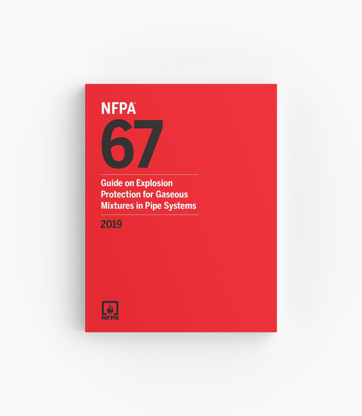 Product photo of 2019 NFPA 67 Guide on Explosion Protection for Gaseous Mixtures in Pipe Systems, lying flat with the front cover visible.