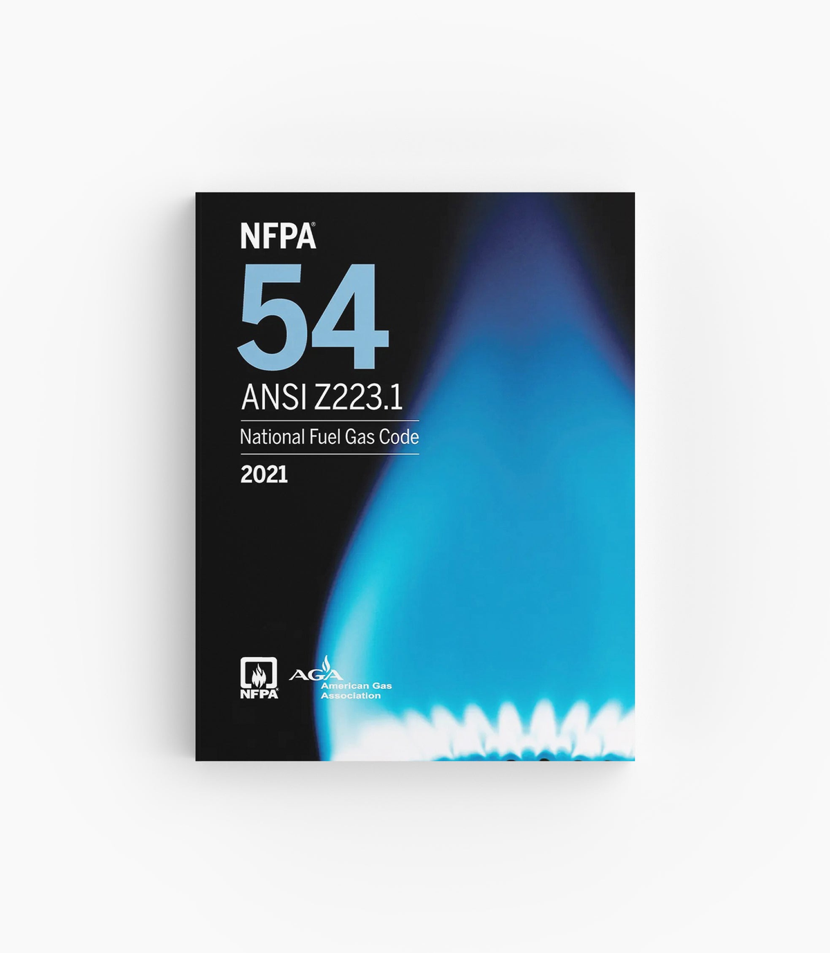 Product photo of 2021 NFPA 54/ANSI Z223.1 National Fuel Gas Code, lying flat with the front cover visible.