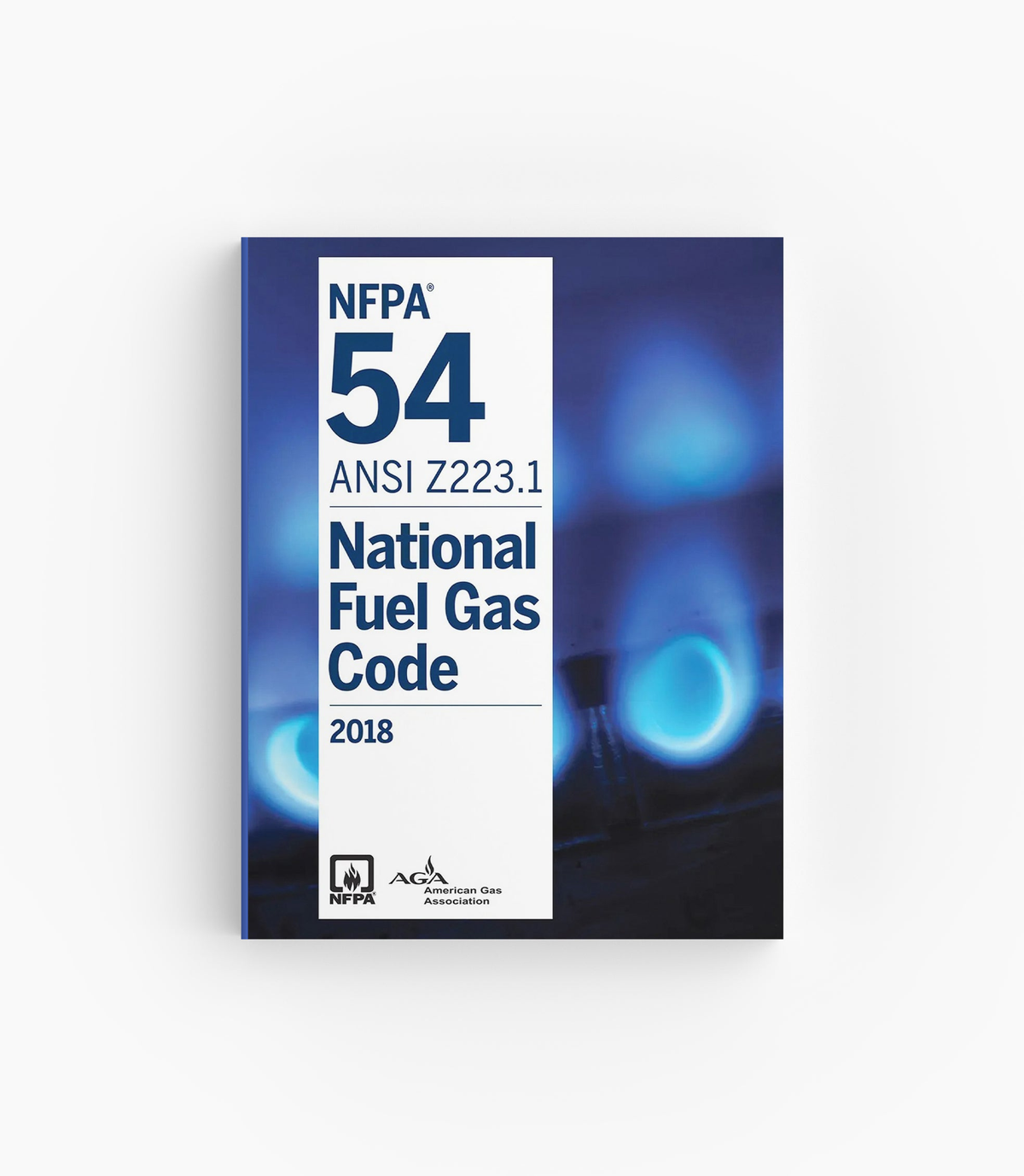 Product photo of 2018 NFPA 54 / ANSI Z223.1 National Fuel Gas Code, lying flat with the front cover visible.