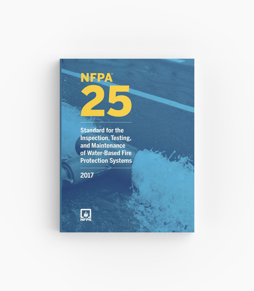 Product photo of 2017 NFPA 25 Standard for the Inspection, Testing, and Maintenance of Water-Based Fire Protection Systems, lying flat with the front cover visible.