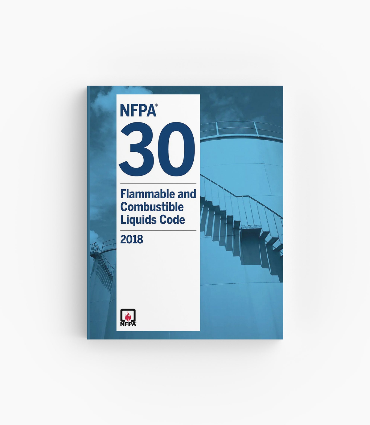 Product photo of 2018 NFPA 30 Flammable and Combustible Liquids Code, lying flat with the front cover visible.