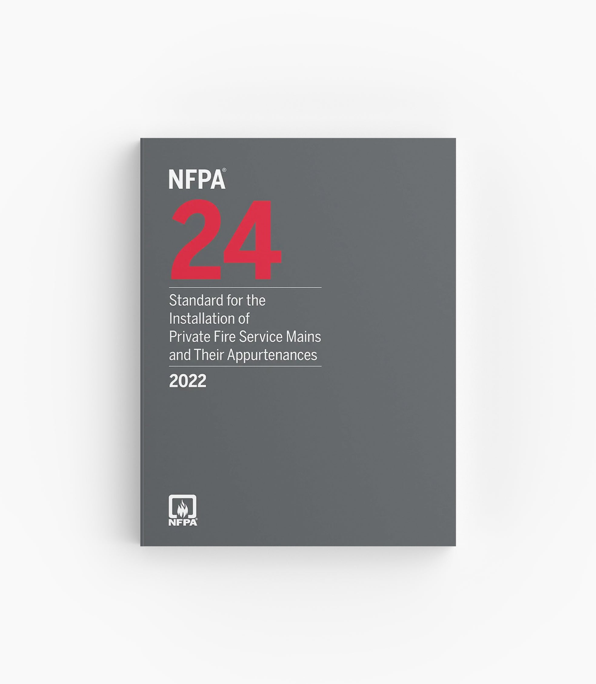 Product photo of 2022 NFPA 24 Standard for the Installation of Private Fire Service Mains and Their Appurtenances, lying flat with the front cover visible.
