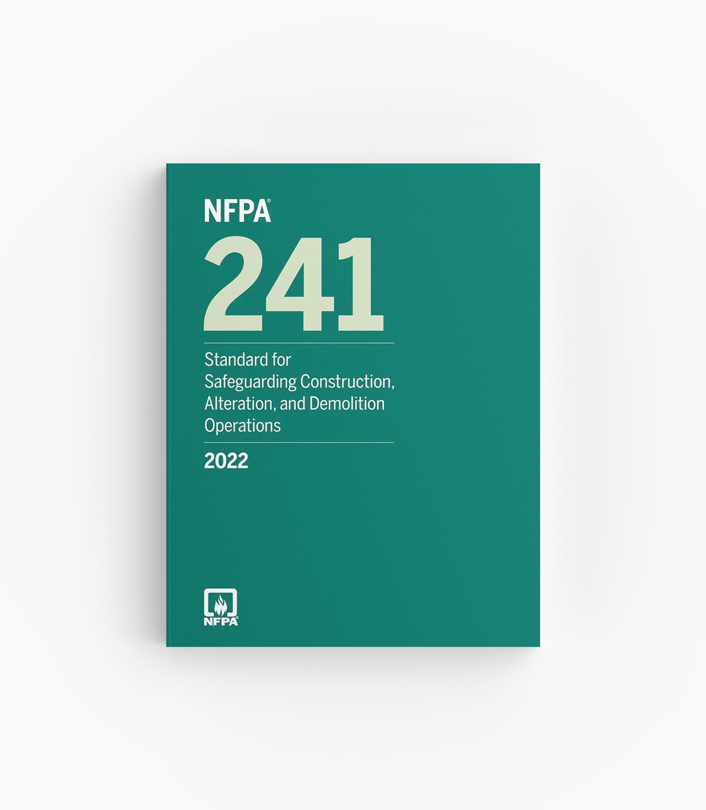 Product photo of 2022 NFPA 241 Standard for Safeguarding Construction, Alteration, and Demolition Operations, lying flat with the front cover visible.