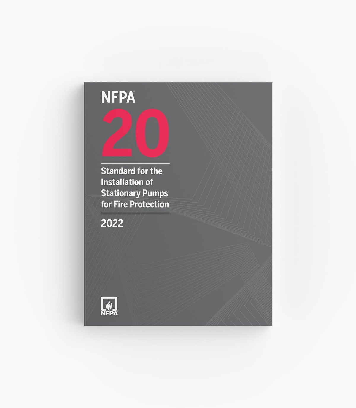 Product photo of 2022 NFPA 20 Standard for the Installation of Stationary Pumps for Fire Protection, lying flat with the front cover visible.