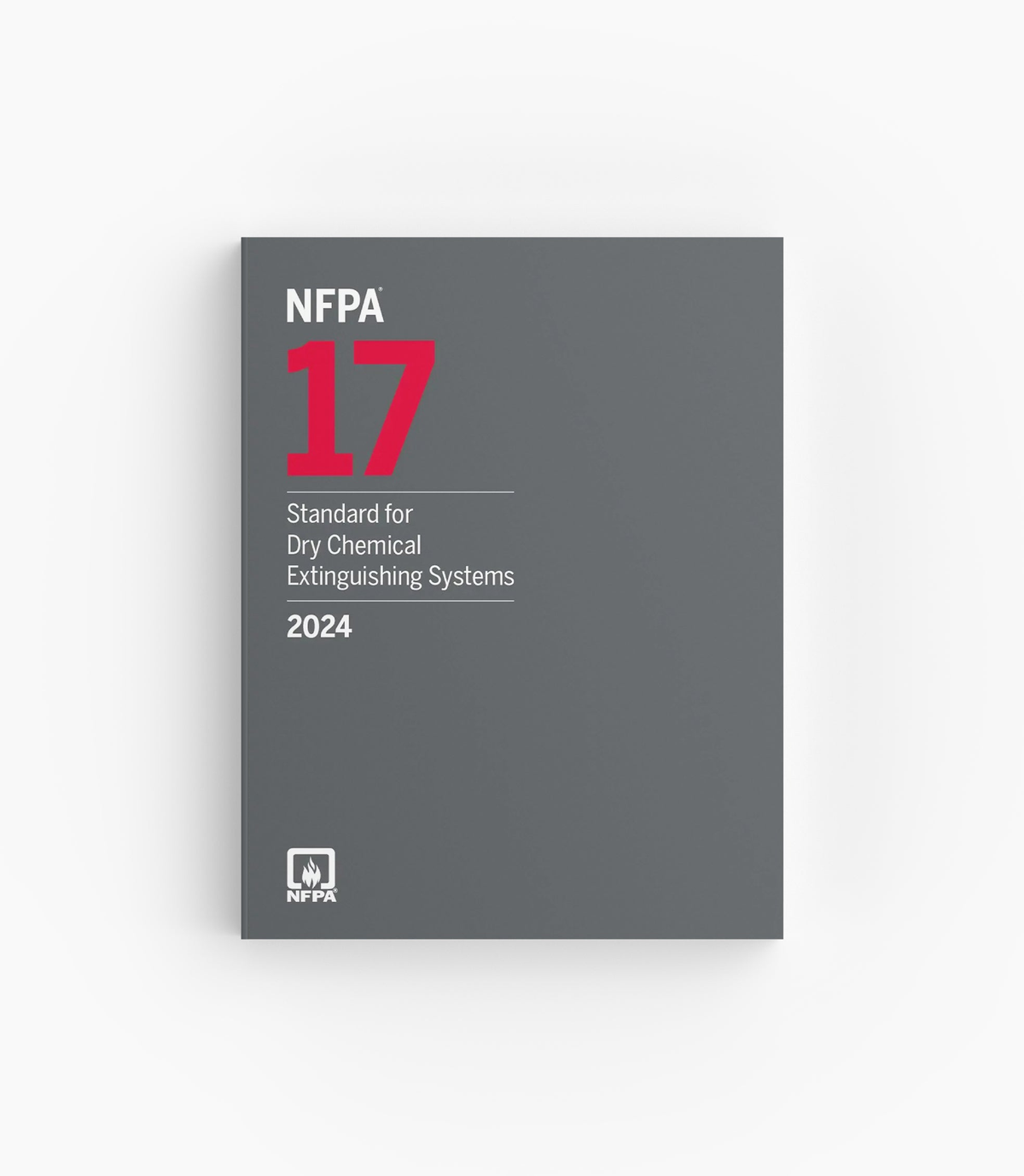 Product photo of 2024 NFPA 17 Standard for Dry Chemical Extinguishing Systems, lying flat with the front cover visible.