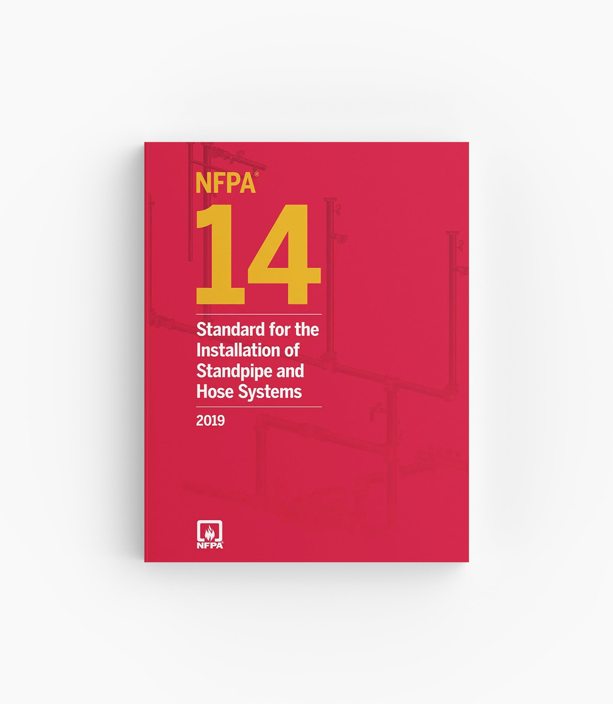 Product photo of 2019 NFPA 14 Standard for the Installation of Standpipe and Hose Systems, lying flat with the front cover visible.