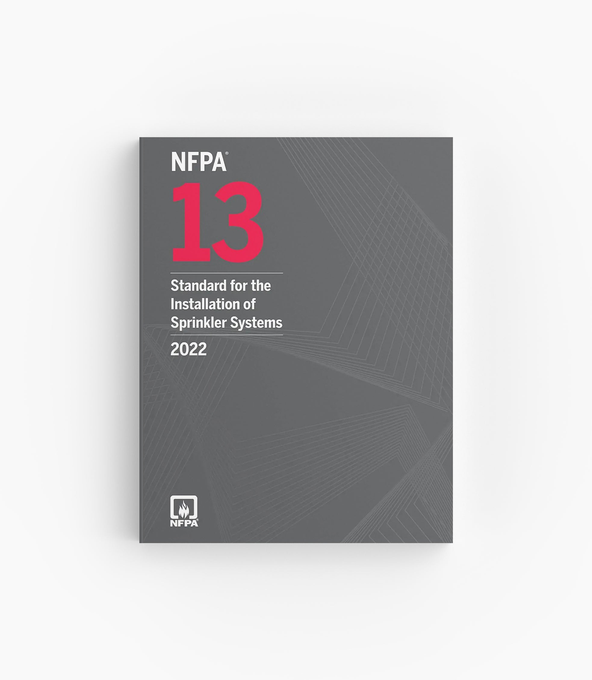 Product photo of 2022 NFPA 13 Standard for the Installation of Sprinkler Systems, lying flat with the front cover visible.