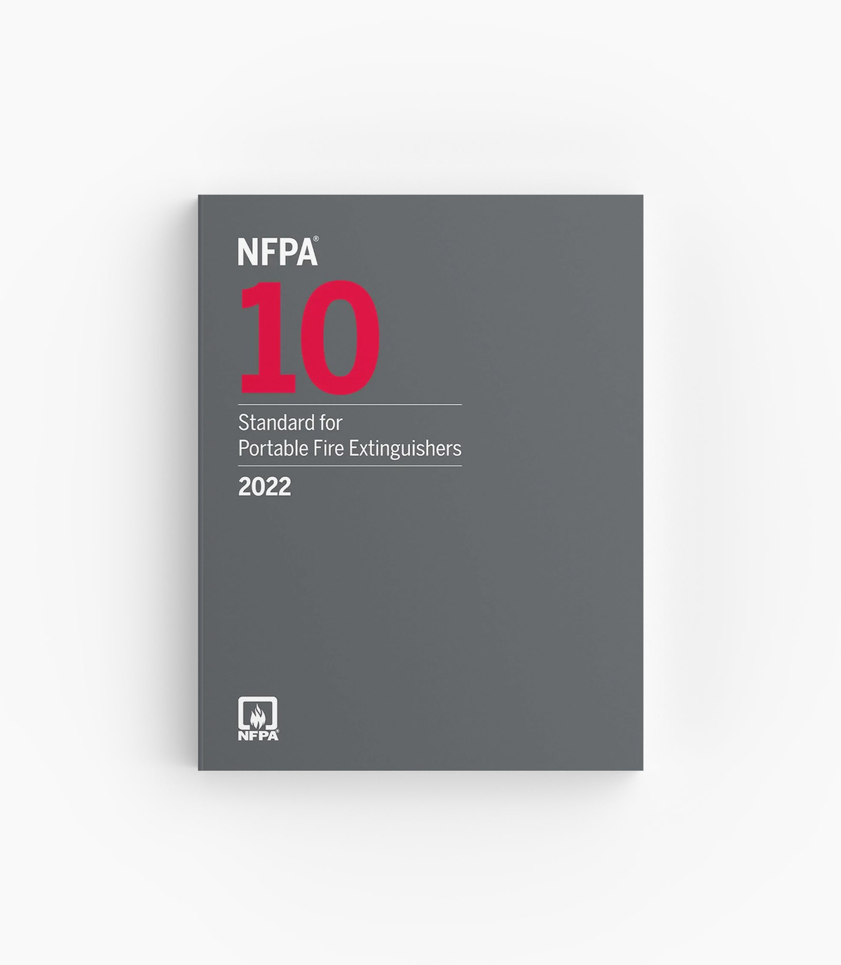 Product photo of 2022 NFPA 10 Standard for Portable Fire Extinguishers, lying flat with the front cover visible.