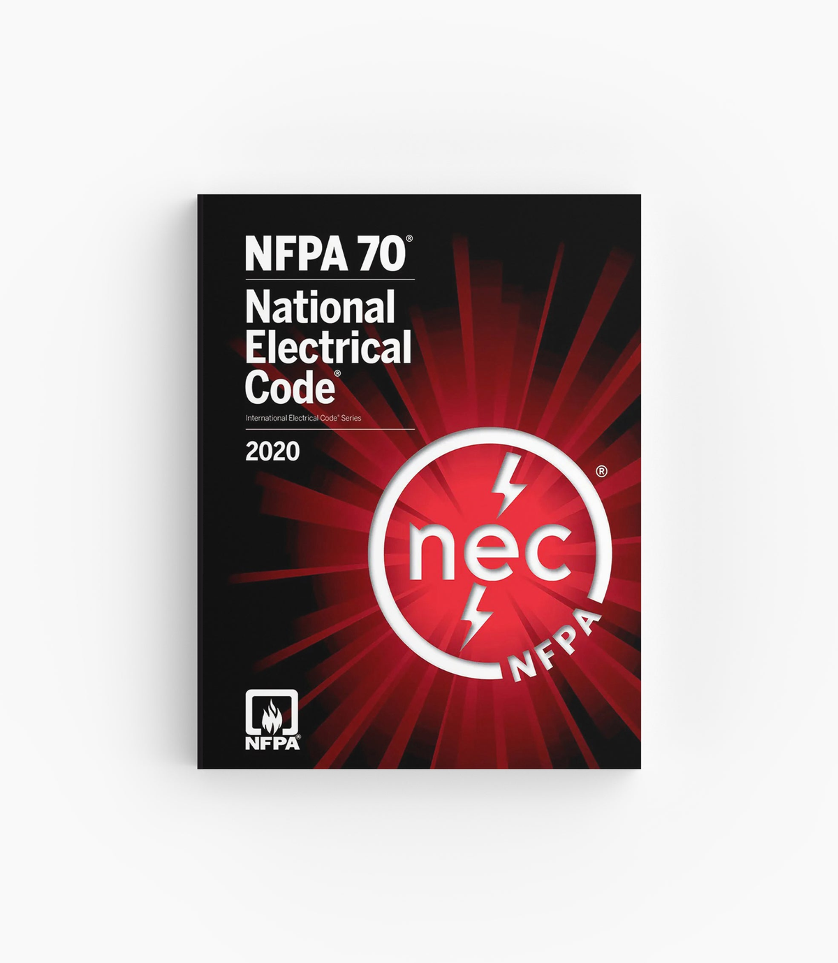 Product photo of 2020 NFPA 70 National Electrical Code Softbound, lying flat with the front cover visible.
