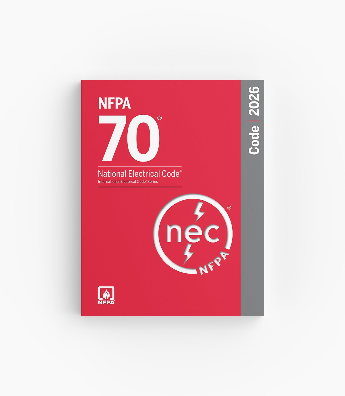 Product photo of 2026 NFPA 70 National Electrical Code, lying flat with the front cover visible.