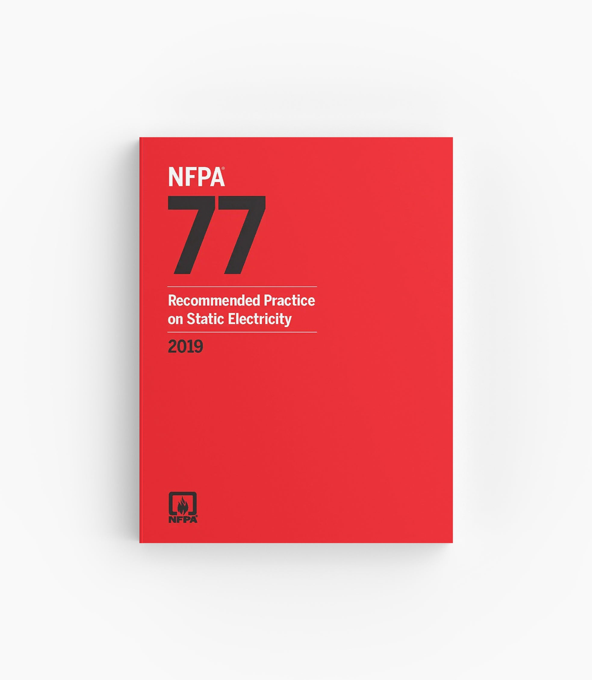 Product photo of 2019 NFPA 77 Recommended Practice on Static Electricity, lying flat with the front cover visible.