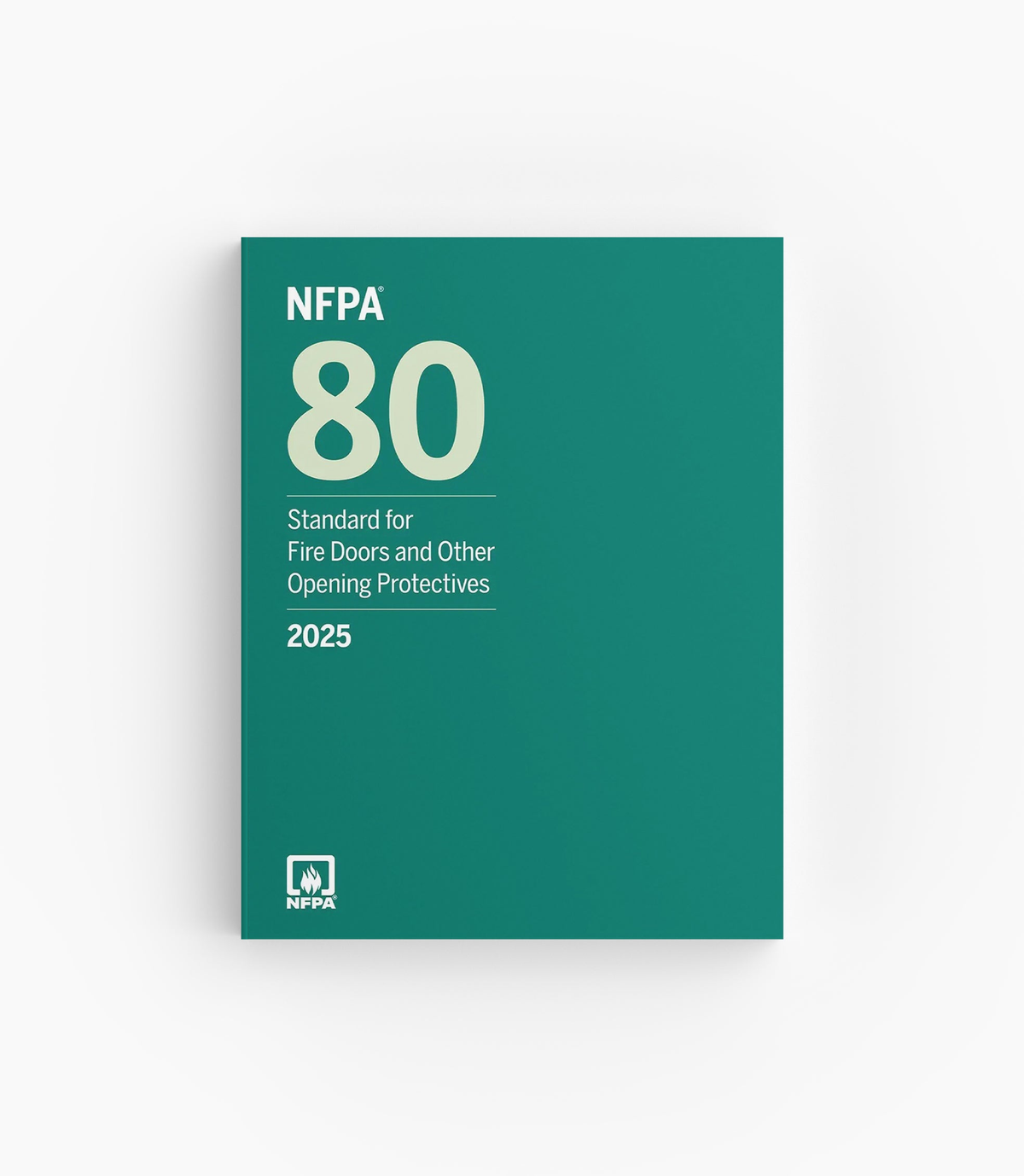 Product photo of 2025 NFPA 80 Standard for Fire Doors and Other Opening Protectives, lying flat with the front cover visible.