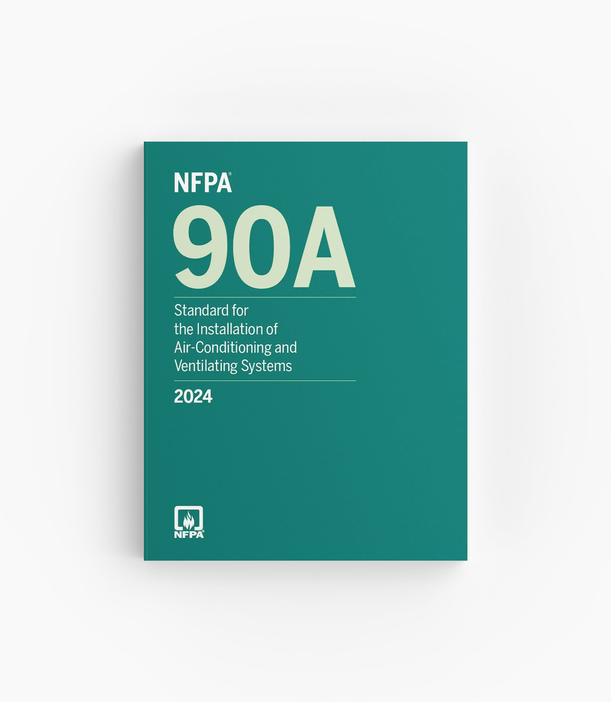 Product photo of 2024 NFPA 90A Standard for the Installation of Air-Conditioning and Ventilating Systems, lying flat with the front cover visible.