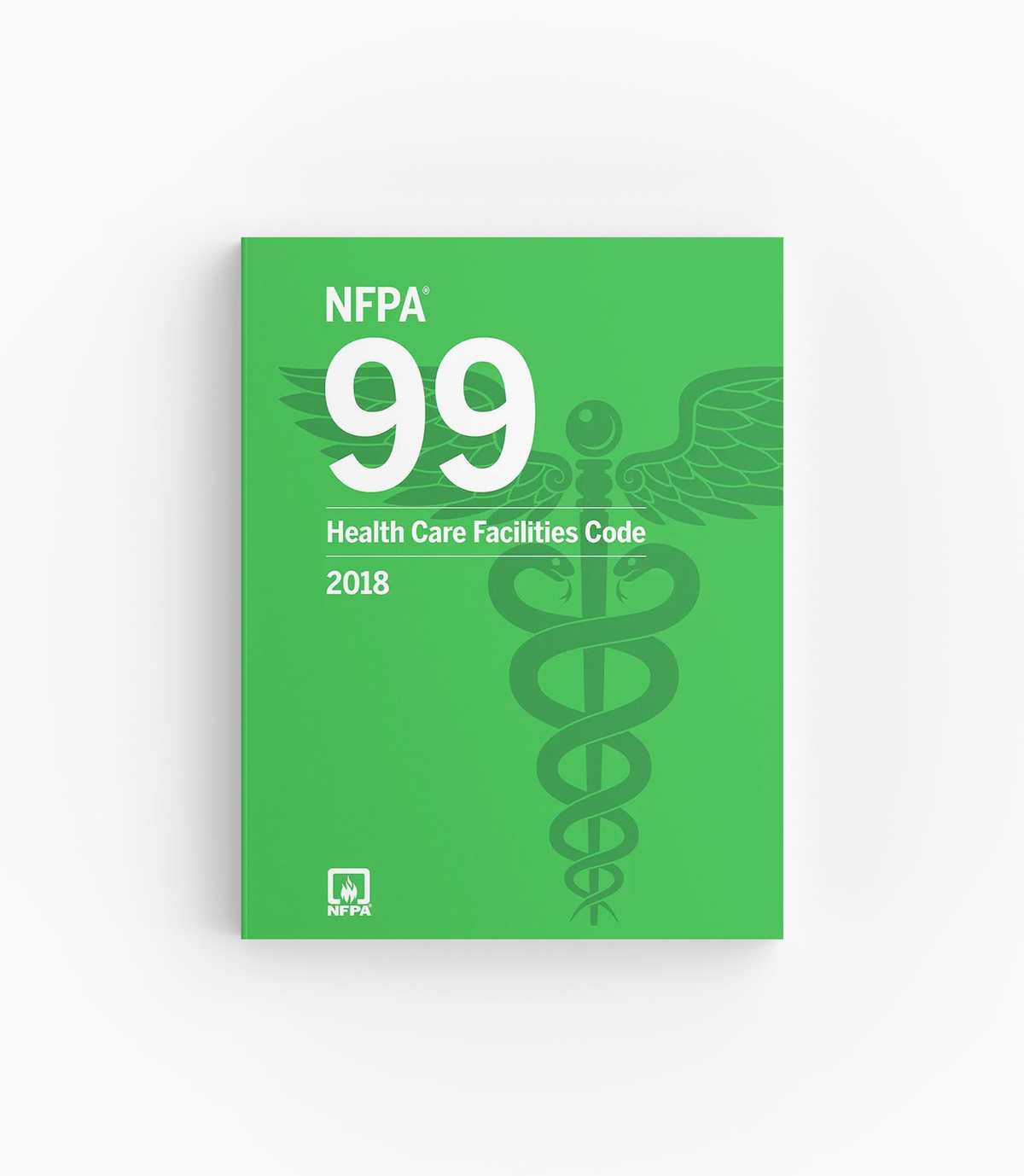 Product photo of 2018 NFPA 99 Health Care Facilities Code, lying flat with the front cover visible.