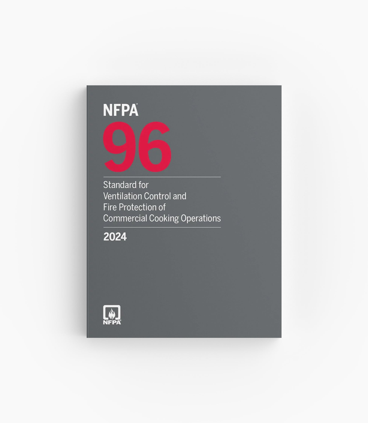 Product photo of 2024 NFPA 96 Standard for Ventilation Control and Fire Protection of Commercial Cooking Operations, lying flat with the front cover visible.