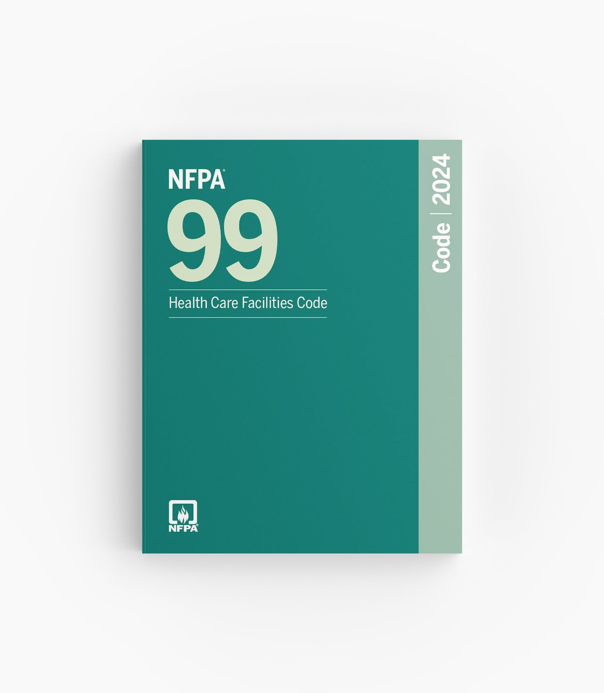 Product photo of 2024 NFPA 99 Health Care Facilities Code, lying flat with the front cover visible.