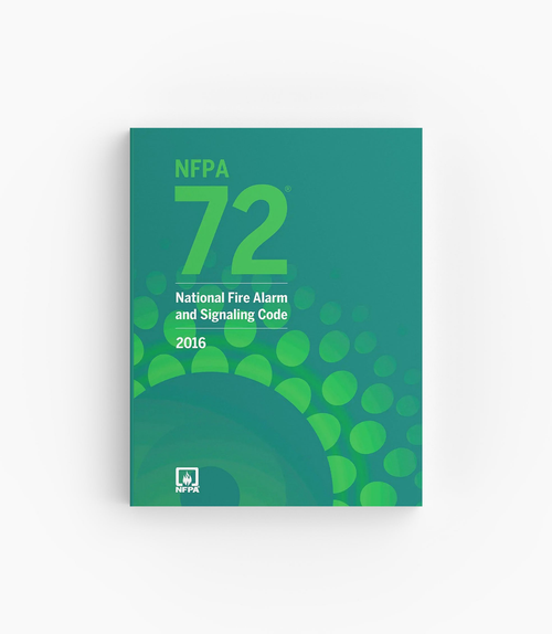 Product photo of 2016 NFPA 72 National Fire Alarm and Signaling Code, lying flat with the front cover visible.
