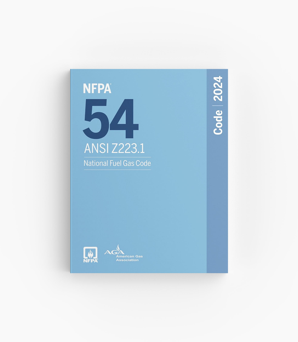 Product photo of 2024 NFPA 54/ANSI Z223.1 National Fuel Gas Code, lying flat with the front cover visible.