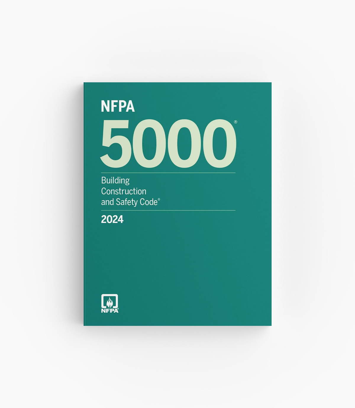 Product photo of 2024 NFPA 5000 Building Construction and Safety Code, lying flat with the front cover visible.