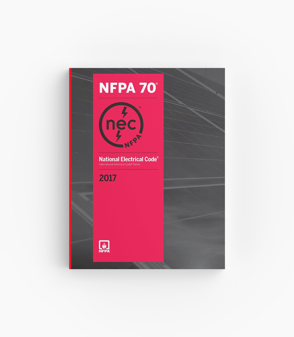 Product photo of 2017 NFPA 70 National Electrical Code, lying flat with the front cover visible.