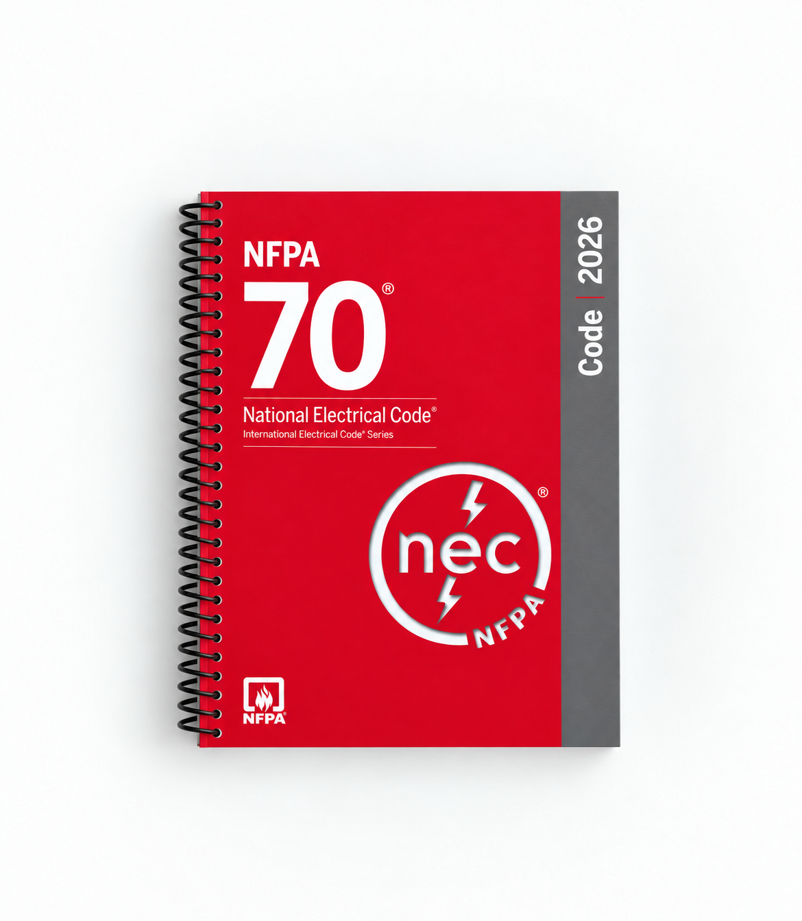 NFPA 70 National Electrical Code, 2026 edition, spiral-bound angled cover